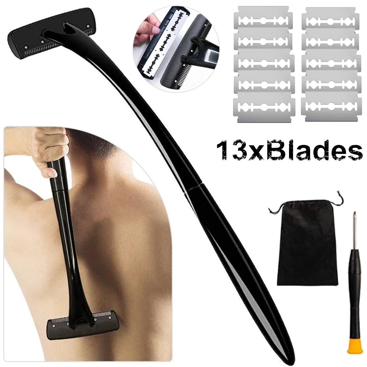 Men'S Grooming Blade - Long Handle Back Shaver for Men,