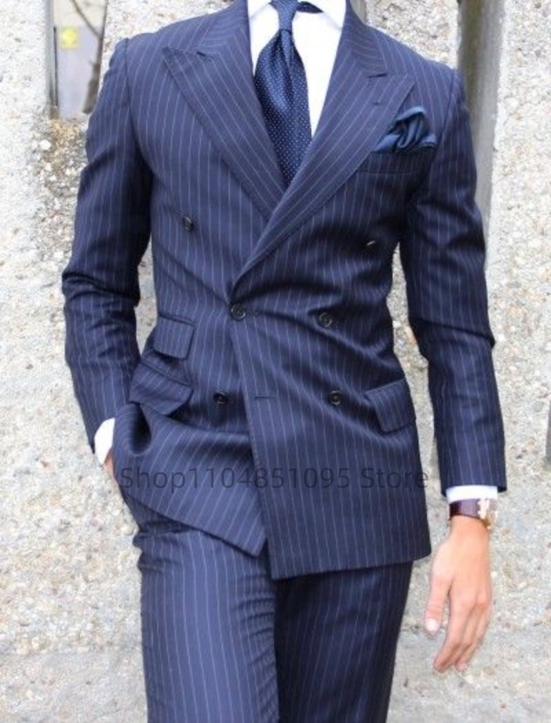 Navy Blue Striped Men Suits Sl - Men'S Grooming Daily 评论和价格